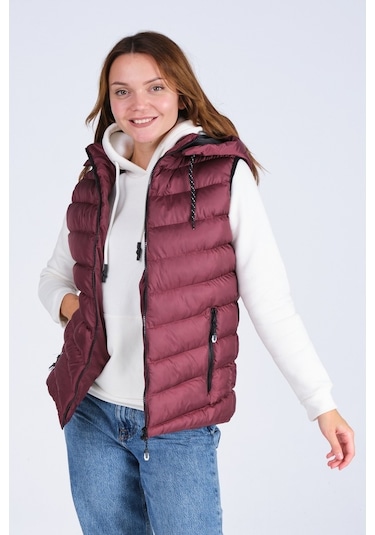 Dgn Everest Unısex Jel Dolgu Kapüşonlu Şişme Yelek Bordo