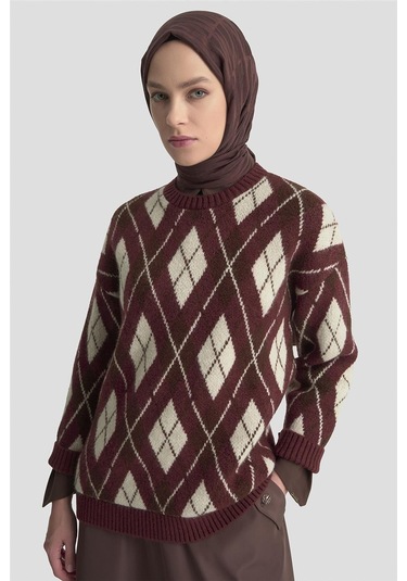 Armine Baklava Desenli Kazak 25kd6004 Bordo Bordo