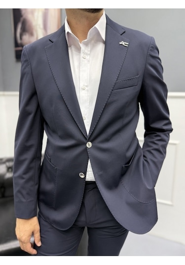 Avni Ceylan Signature Stil Tek Düğme Kırışmaz Ceket Lacivert