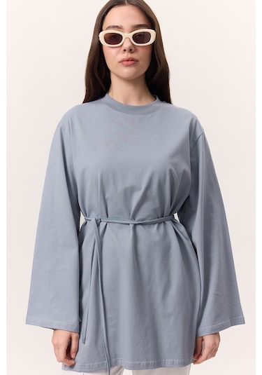 Bağlama Detaylı Oversıze Tshırt Mavi Mavi