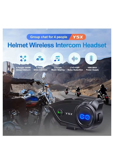 Vothoon Y5-x 1000mah Motosiklet Intercom Mavi - Siyah