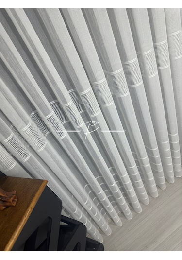 Tül Perde Monalisa Desen Bantlı Şerit Armür Etek Kurşun Sarım Ekru-ekru