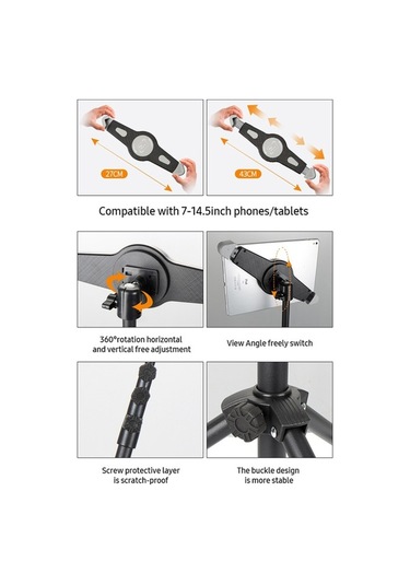 Pazly Bilgisayar Standı 7-14,5 İnç Telefon Ve Tabletler İçin Alüminyum İniş Üçgen Braketi 360 Dönüş, Ayarlanabilir Yükseklik 55-145 Cm