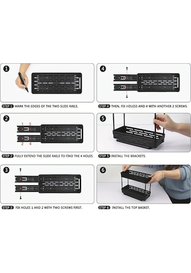 Honeybeeshop Siyah 2 Katlı Çekmeceli Baharatlık Rafı - Dayanıklı Kayar Kavanozlu Mutfak Düzenleyici Siyah