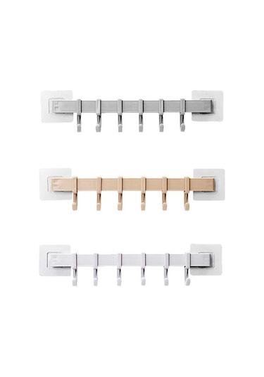 Gri Mutfak Banyo Duvar Emme Plastik Altı Sıralı Kanca Tuvalet Kapı Yapışkan Kanca Jm14