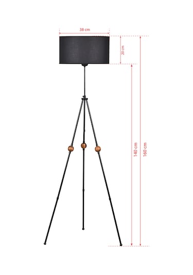 Ahşaplı Tripod Lambader Siyah