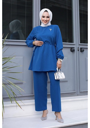 Bronş Detaylı Tesettür İndigo Takım I Ndigo