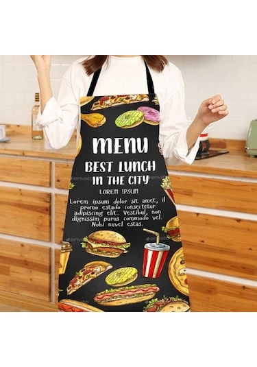 Pişirme Önlüğü Kolsuz Rahat Giyen Net Ve Gerçek Görüntü Yeniden Kullanılabilir Anti-leke Su Geçirmez Polyester Pizza Desenli Mutfak Önlüğü Ev Gereçleri L 3