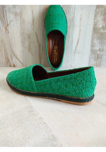 Keten Hasır Detaylı Yeşil Kadın Espadril Yeşil