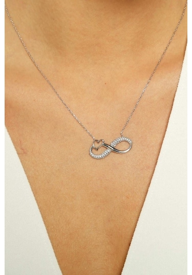 Gümüş Kalpli Sonsuzluk Kolye Sonsuz Aşk Kolyesi Wsn97