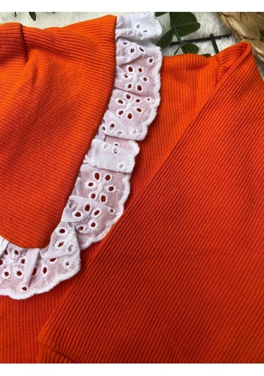 Fisto Yaka Detaylı Alt Üst Kaşkorse Kız Çocuk Takım Turuncu