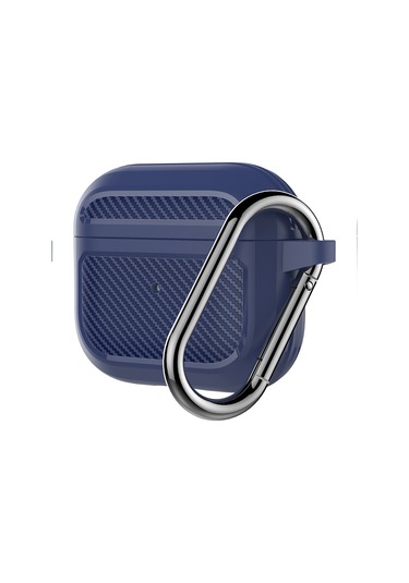 Karbon Fiber Tpu Kalınlaştırmak Darbeye Dayanıklı Kulaklık Koruyucu Kılıf Airpods Uyumlu 3 İçin Kanca İle Mavi