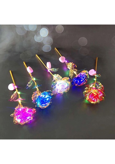 Dofolink 24k Renkli Altın Yapraklı Gül: Işıklı Simülasyon, Noel/valentines Hediyesi, Kaliteli Malzeme, Kolay Kullanım, Tek Dal, Kalp Şekilli Açık Işık