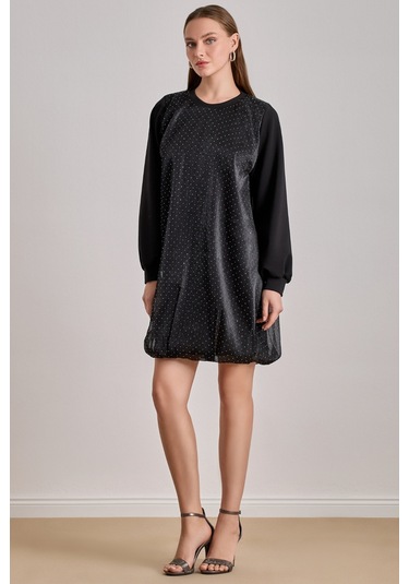 Diz Boy Siyah Tül Elbise Siyah