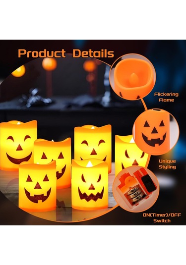 Cadılar Bayramı Led Mumları, Pilli 6 Adet Cadılar Bayramı Balkabağı Mumu, Cadılar Bayramı Partisi, Masa Dekorasyonu Çok Renkli