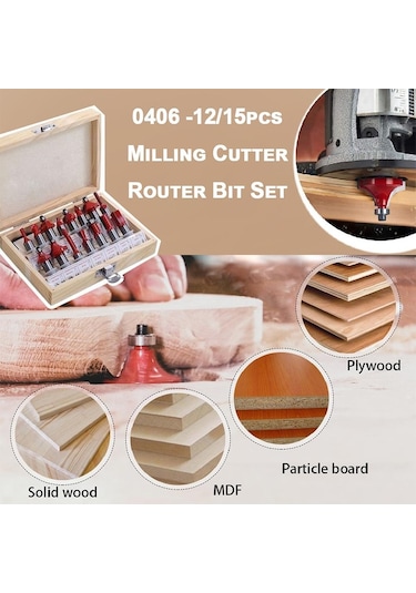 Sones Ahşap İşleme Freze Kesici Seti Kesme Makinesi Kafası Elektrikli Ahşap Frezeleme Gravür Makinesi Kesici, Stil: Kırmızı 1/4 Saplı 15 Adet