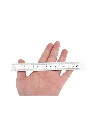 15cm 6 İnch - Çift Taraflı Paslanmaz Çelik Metal Cetvel - Kalınlık 1mm Gri