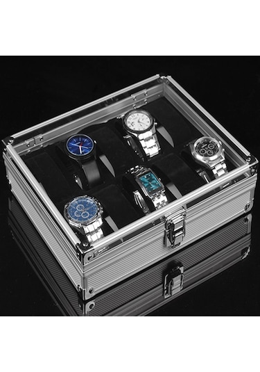 12 Yuvalı Mücevher Saati Ekran Saklama Kutusu Dikdörtgen Alüminyum Alaşımlı Saat Kutusu Tutucu Özellikleri: 26 21 6.7cm