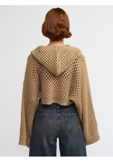 Dilvin Kapşonlu Simli Kimono KazakAltın Altın - Bej