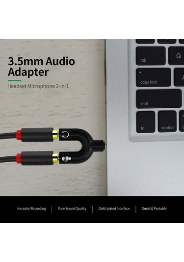 Mufunye Siyah 3.5mm U Tipi Ses Adaptörü - Kulaklık Bölücü, 1 Giriş 2 Çıkış, 24k Altın Kaplı Bağlantı