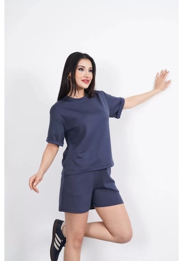 Osy Modal Yumuşak Dokulu Kumaş Kadın Bisiklet Yaka T-shirt Kısa Şort İkili Takım - Antrasit Antrasit Osy Modal Yumuşak Dokulu Kumaş Kadın Bisiklet Yaka T-shirt Kısa Şort İkili Takım - Antrasit Antrasit