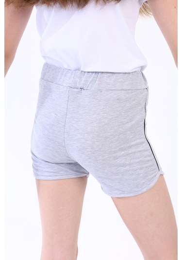 Toontoy Kız Çocuk Yıldız Arma Nakışlı Şort Gri Melanj