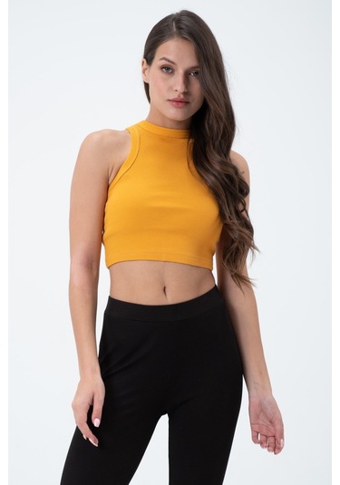Quhox Kadın Kaşkorse Crop Atlet Sarı