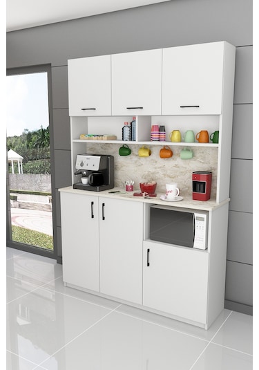 %100 Mdflam Kahve Köşesi Çok Amaçlı Mutfak Dolabı Kahve03 Beyaz - Silves Beyaz - Silves
