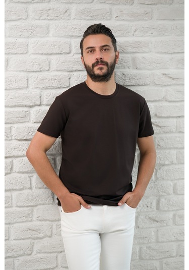 Paul Martin Slimfit Fit Bisiklet Yaka Rayon Kumaş Full Likralı T-shirt Kahverengi