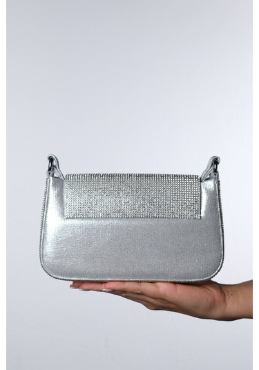 Vial Gümüş Taşlı Kadın Abiye Çanta Gümüş