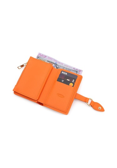Yumuşak Suni Deri Fermuar Bölmeli Trend Kadın Cüzdan - Prs-elif-turuncu Turuncu