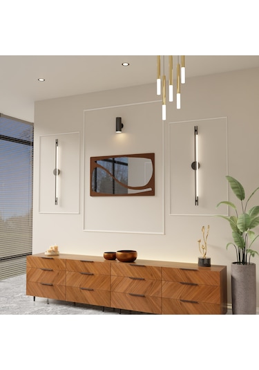 Minimal Ayna Pleksili Ahşap Duvar Dekoru Kahverengi