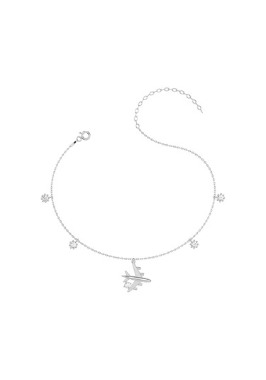 İndigo Takı Tek Taşlı Uçak Beyaz Gümüş Halhal Çok Renkli