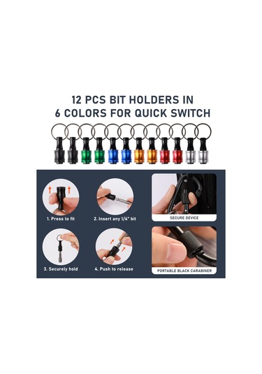 Padalink "6 Renkli Alüminyum Alaşımlı Anahtarlık Matkap Uzatma Çubuğu - 105 Açılı Dönüştürücü İle 2 Set "