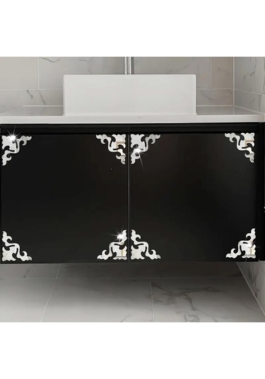 Yaprak-motif Desenli Pleksi Köşe Ayna Silver Diğer