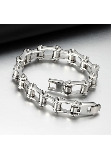 Punk Paslanmaz Çelik Bilezik Erkekler Biker Bisiklet Motosiklet Zincir Bilezikler 8.5 Gümüş