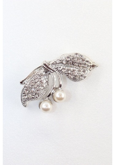 Gümüş Renk Fiyonk İnci Broş. Kristal Taşlı Tasarım İncili Fiyonk Yaka İğnesi Erkek Kadın Broş Gümüş