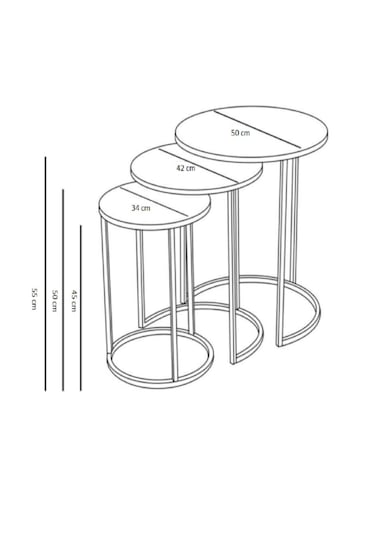 3'lü C Zigon Sehpa Siyah Ayak Bohem 18mm Sunta
