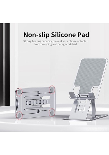Vkemall Alüminyum 7 Seviye Yükseklik Ayarı Telefon Ve 12 İnç Tablet Uyumlu Katlanabilir İnce Masaüstü Tutucu - Gri
