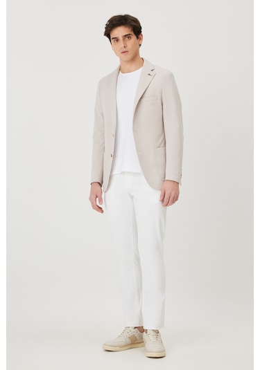 AC&Co / Altınyıldız Classics Erkek Bej Slim Fit Dar Kesim Mono Yaka Casual Ceket