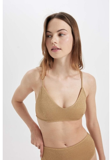 DeFacto Regular Fit Parlak Kumaş Bikini Üstü-Fall in Love C3181AX24SMYL275