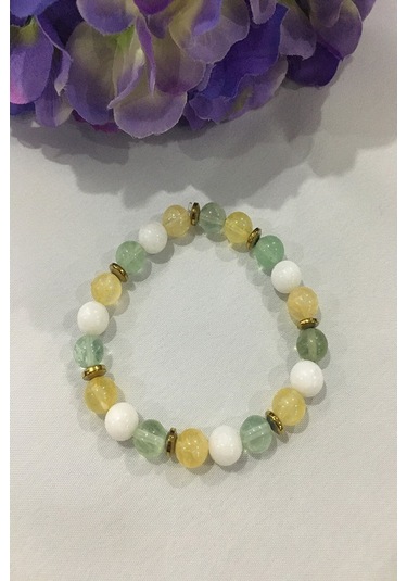8 Mm Florit, Sitrin, Ay Taşı, Hematit Doğal Taş Bileklik Çok Renkli
