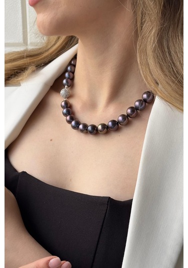 Kadın Zirkon Taşlı Doğal Kültür İncisi Kolye Gümüş