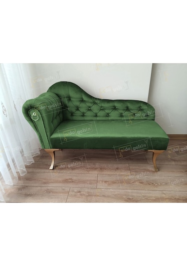 Dekoratif Bihter Koltuk Josefin Puf 110 Cm Gold Ayak Yeşil