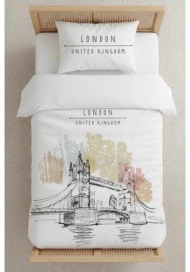 London Tek Kişilik Nevresim Takımı Beyaz