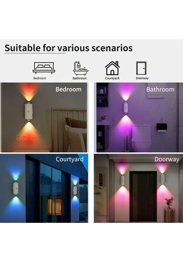 Kosona Rgb Renkli Led Gece Lambası, Ir Hareket Sensörlü, Usb Şarj Edilebilir, Duvar/masaya Monte Edilebilir, 110 Algılama Aralığı, Dimmable, Ev İçi Kullanım - Dolap, Koridor, Giriş Siyah