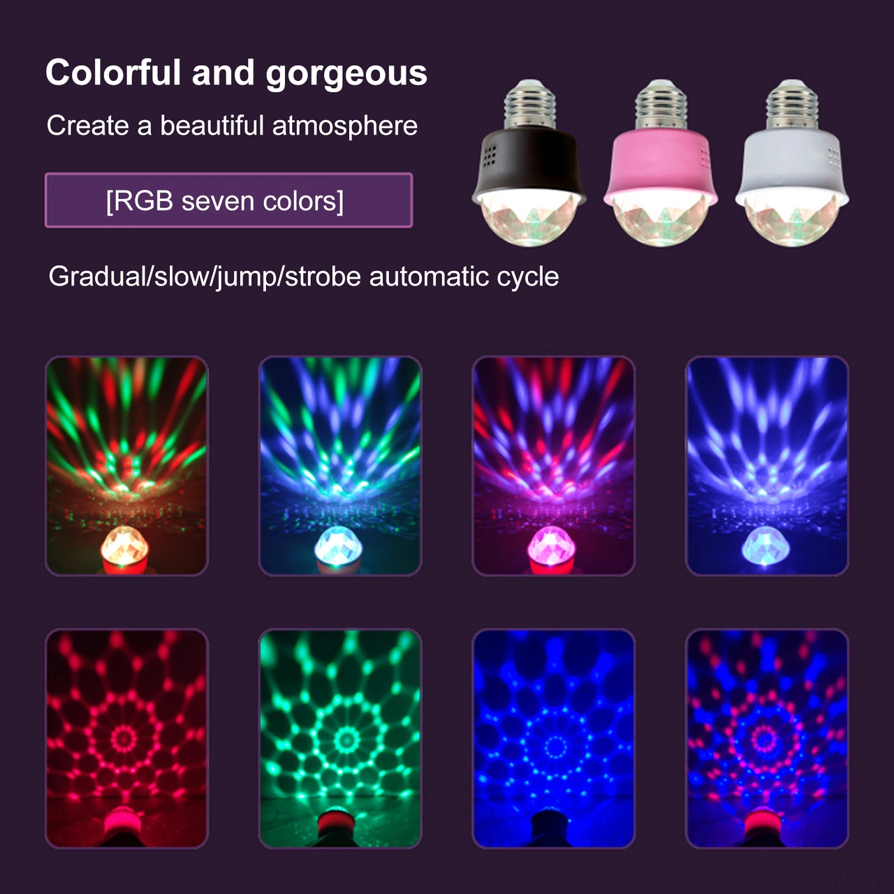 Fosenze E27 Rgb Renkli Projeksiyon Ampülü - 3.3w Mini Led Işık - Festivallik Ktv Ambiyans Dekorasyonu - 85-265v Hızlı Kurulum Siyah Siyah