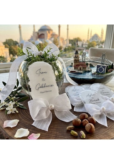 Pleksi Üstü Uv Baskılı Süslü Nikah Nişan Hediyelik Magnet 20 Adet