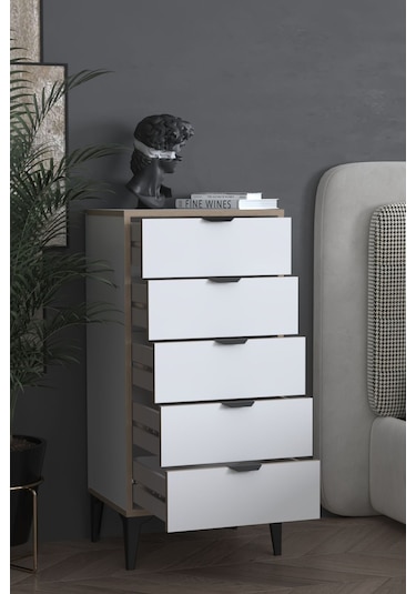 Sarmobi Arden 5 Çekmeceli Şifonyer , Çamaşırlık Beyaz