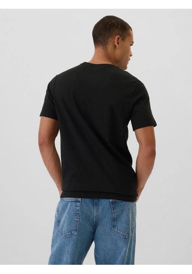 Gap 502022002 V-frch Everyday Soft Micro Logo Crew Erkek Tişört Siyah